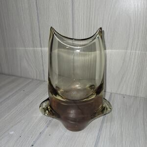 Vintage Bohemian Heavy Czech Organic Art Glass Vase Amber Citrine Murano?